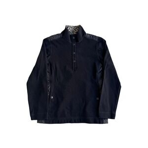 Tommy Bahama Sweater Womens Small Black Snap Pullover Quilted Leopard Collar